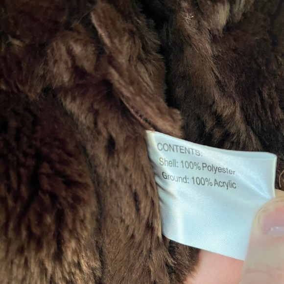 Gallery Long Brown Faux Fur Zip Up Hooded Coat Women's Size Medium - Picture 3 of 7